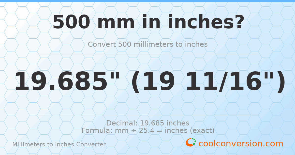 500 mm to inches — 19.685"