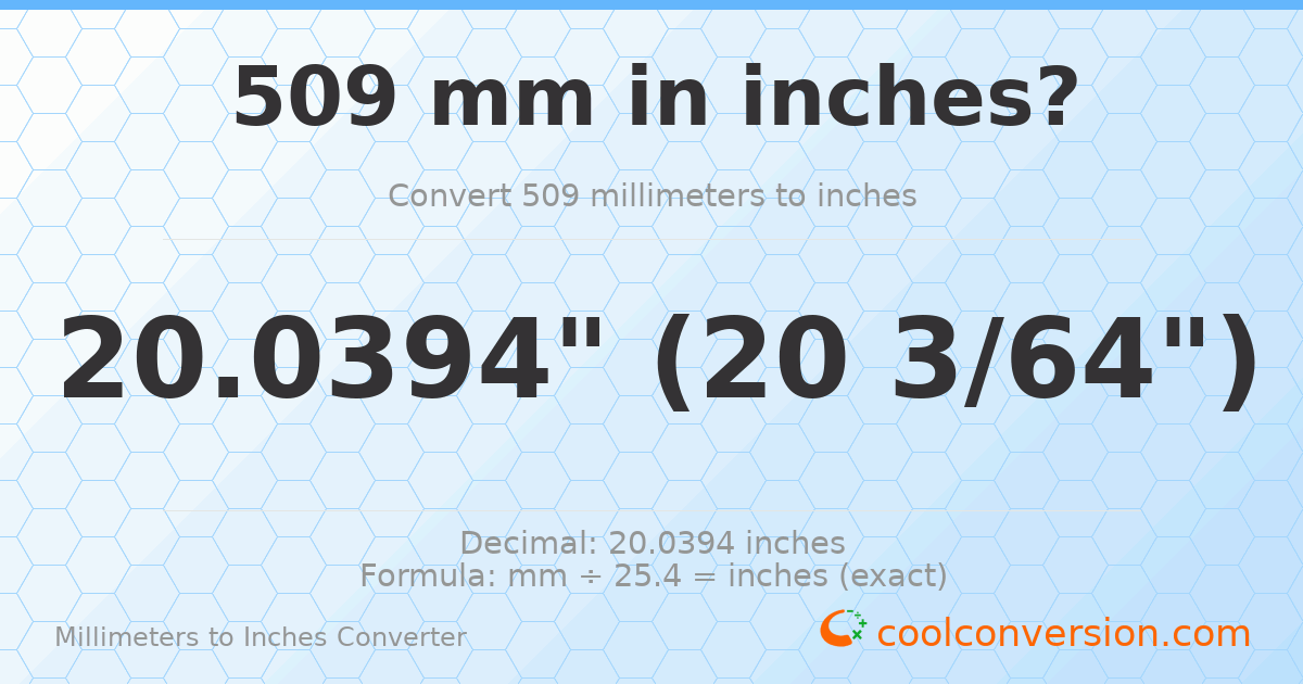 509 mm to inches — 20.0394"