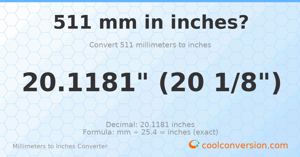 511 mm to inches — 20.1181"