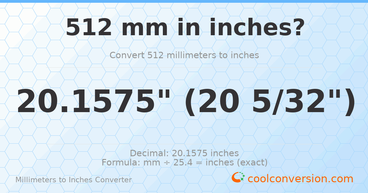 512 mm to inches — 20.1575"