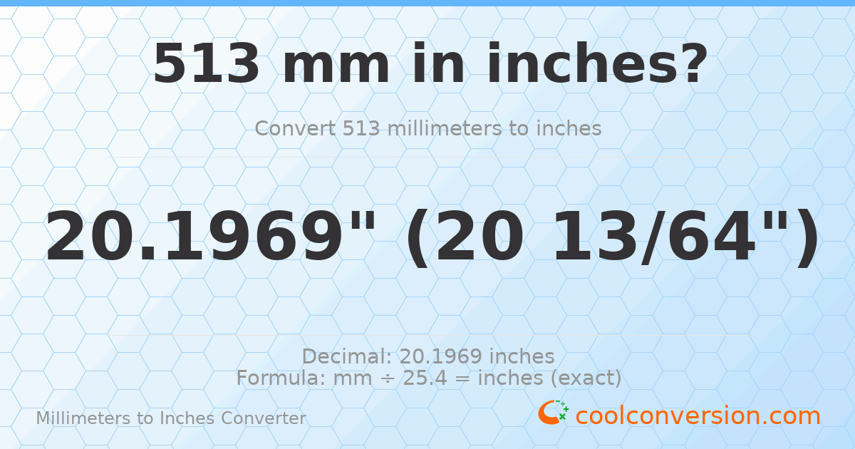 513 mm to inches — 20.1969"
