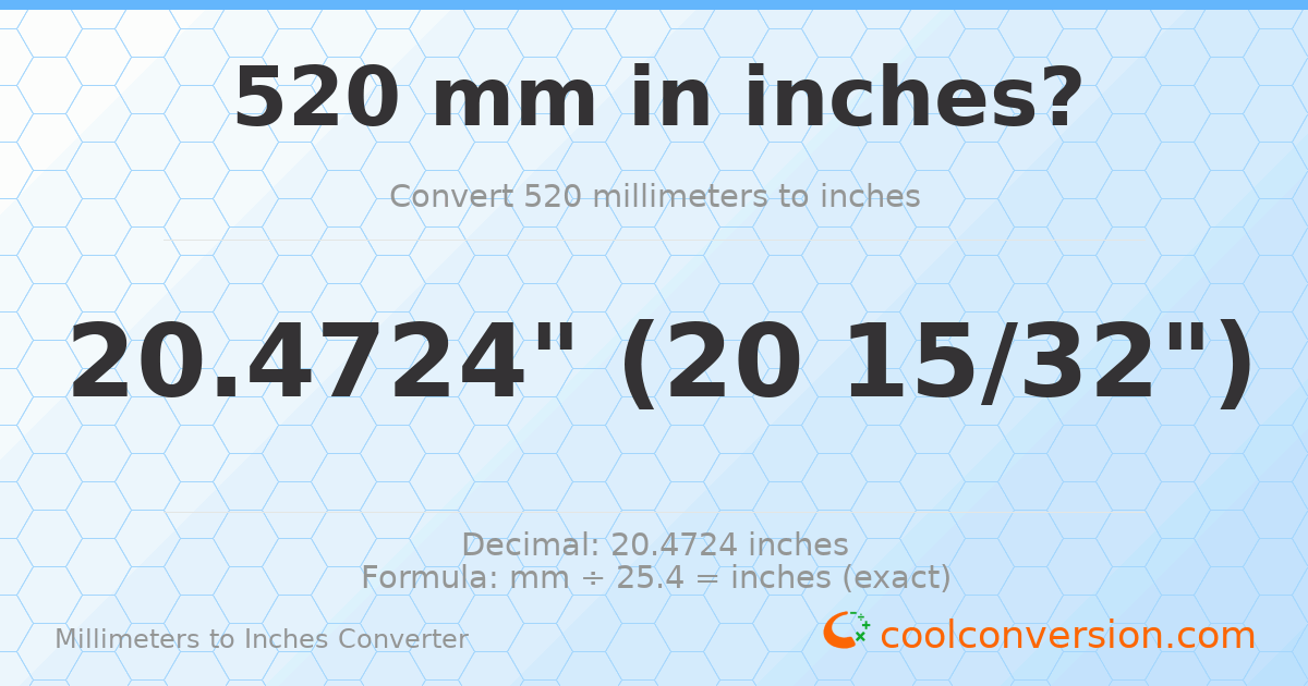 520 mm to inches — 20.4724"