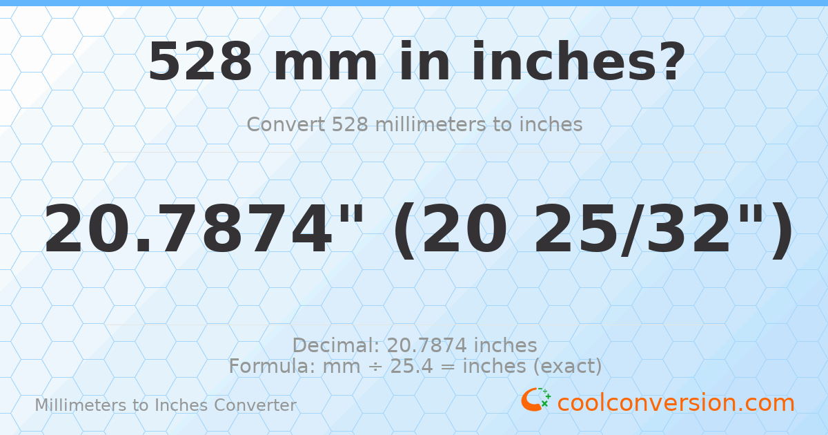 528 mm to inches — 20.7874"