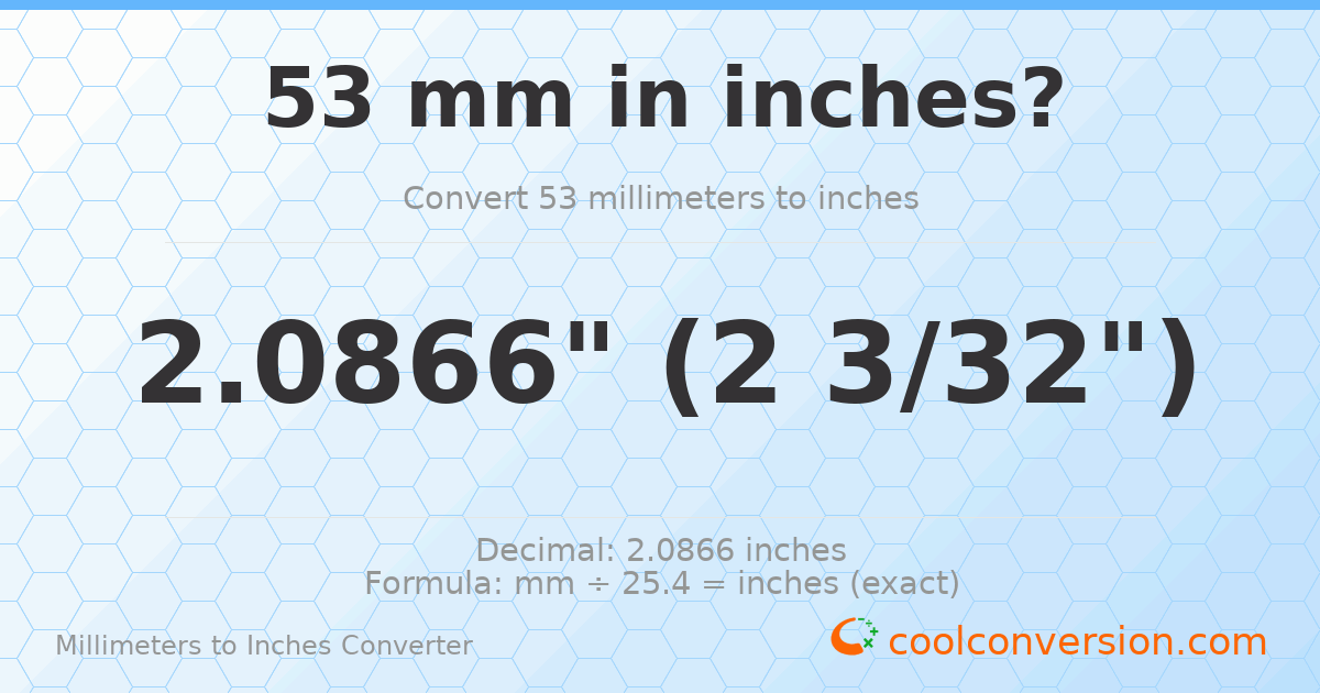 53 mm to inches — 2.0866"