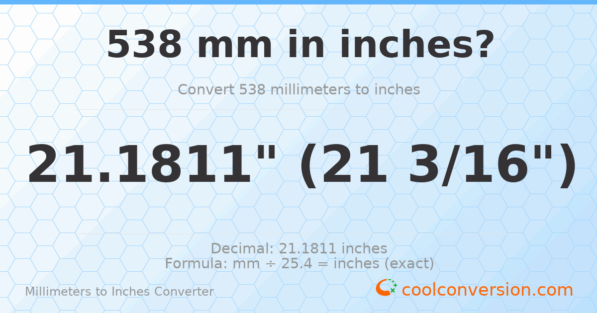 538 mm to inches — 21.1811"