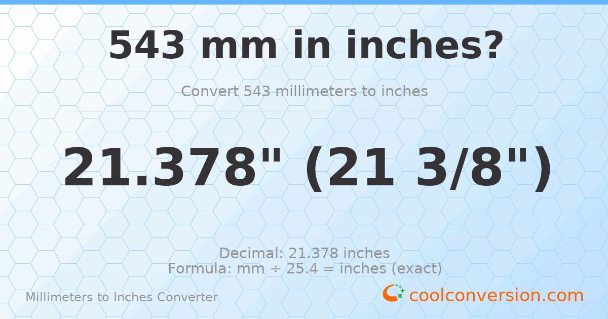 543 mm to inches — 21.378"