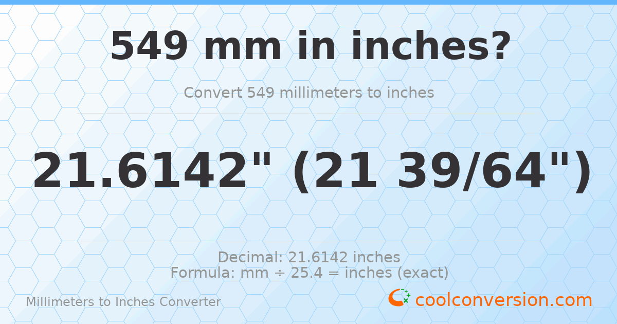 549 mm to inches — 21.6142"