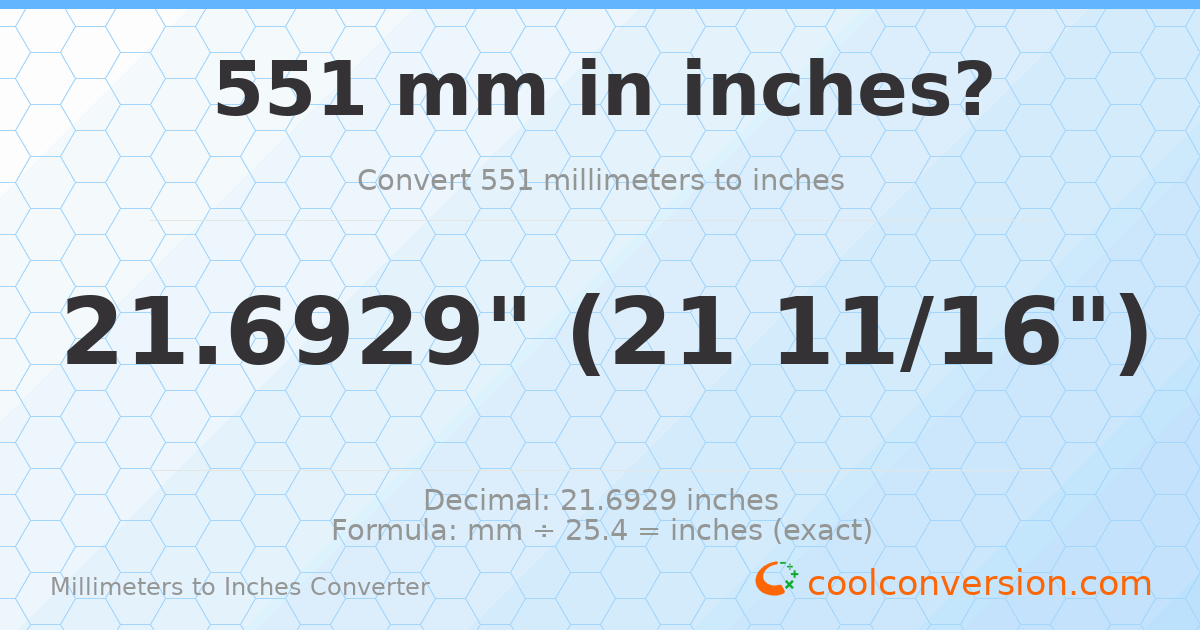 551 mm to inches — 21.6929"