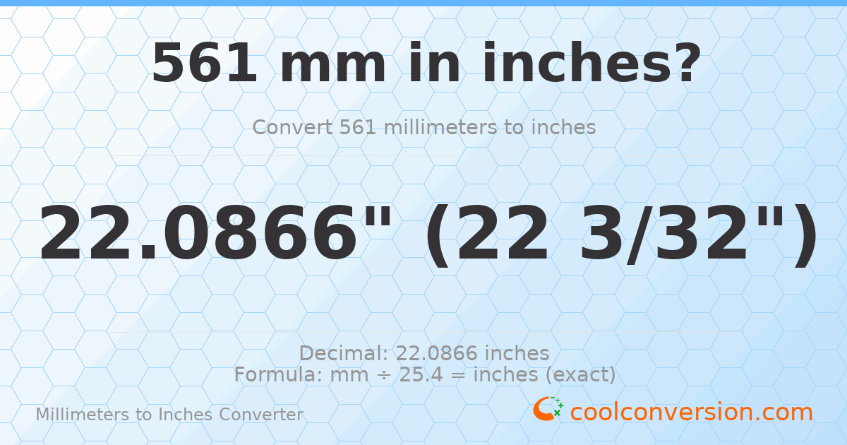 561 mm to inches — 22.0866"
