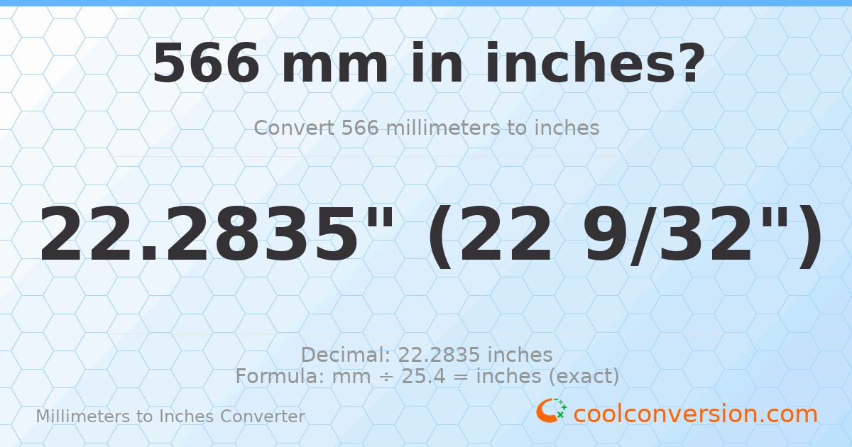 566 mm to inches — 22.2835"