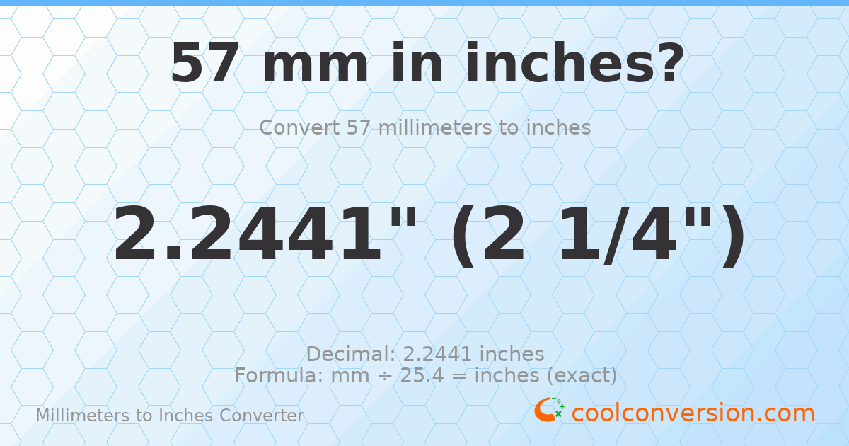 57 mm to inches — 2.2441"