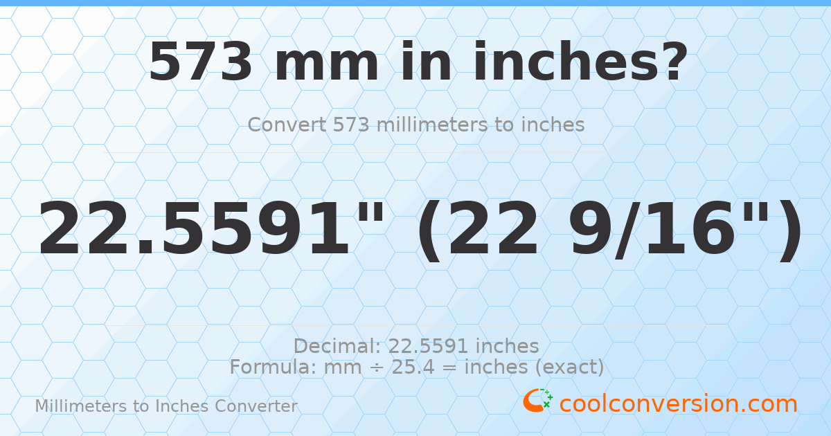 573 mm to inches — 22.5591"
