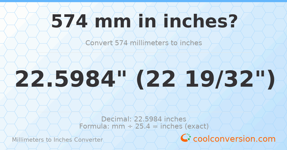 574 mm to inches — 22.5984"