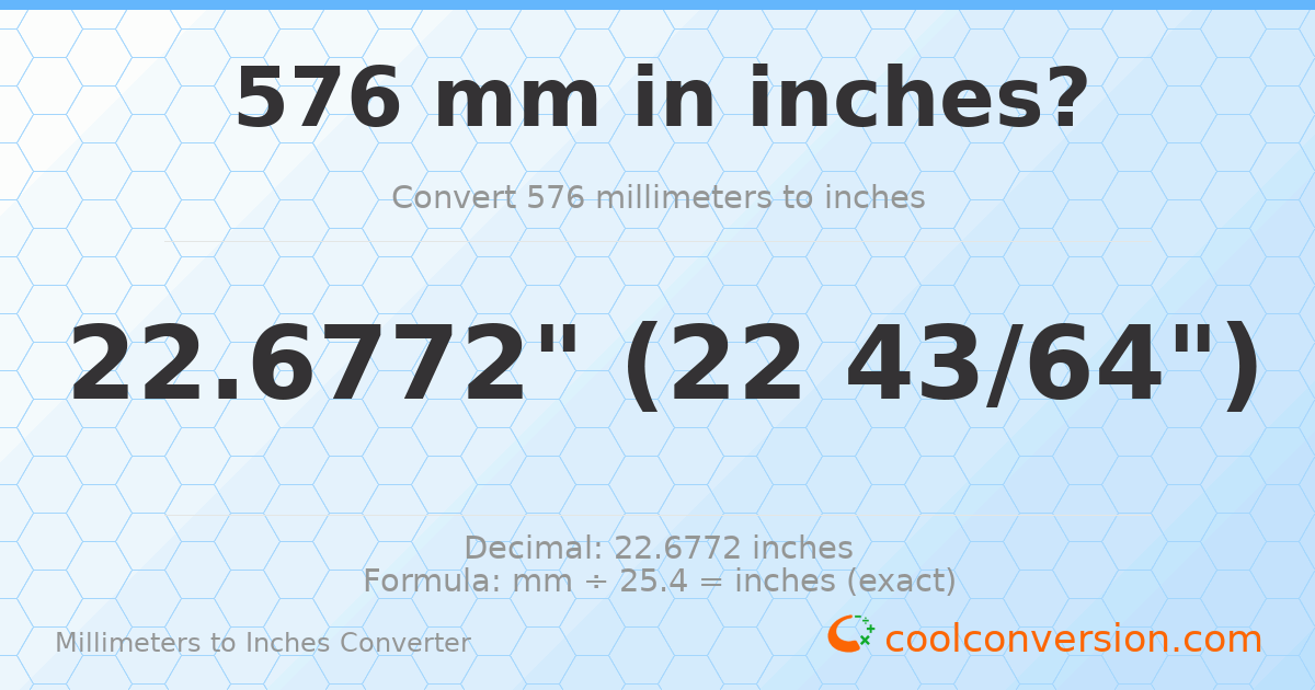 576 mm to inches — 22.6772"