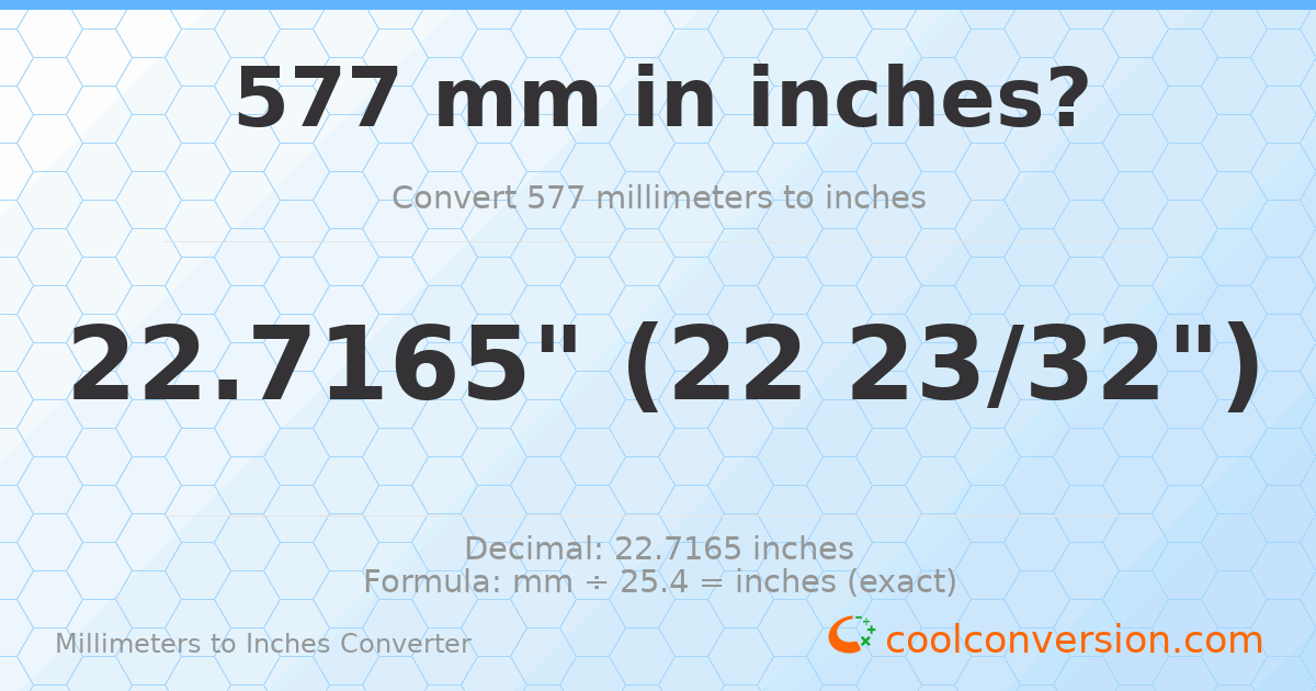 577 mm to inches — 22.7165"