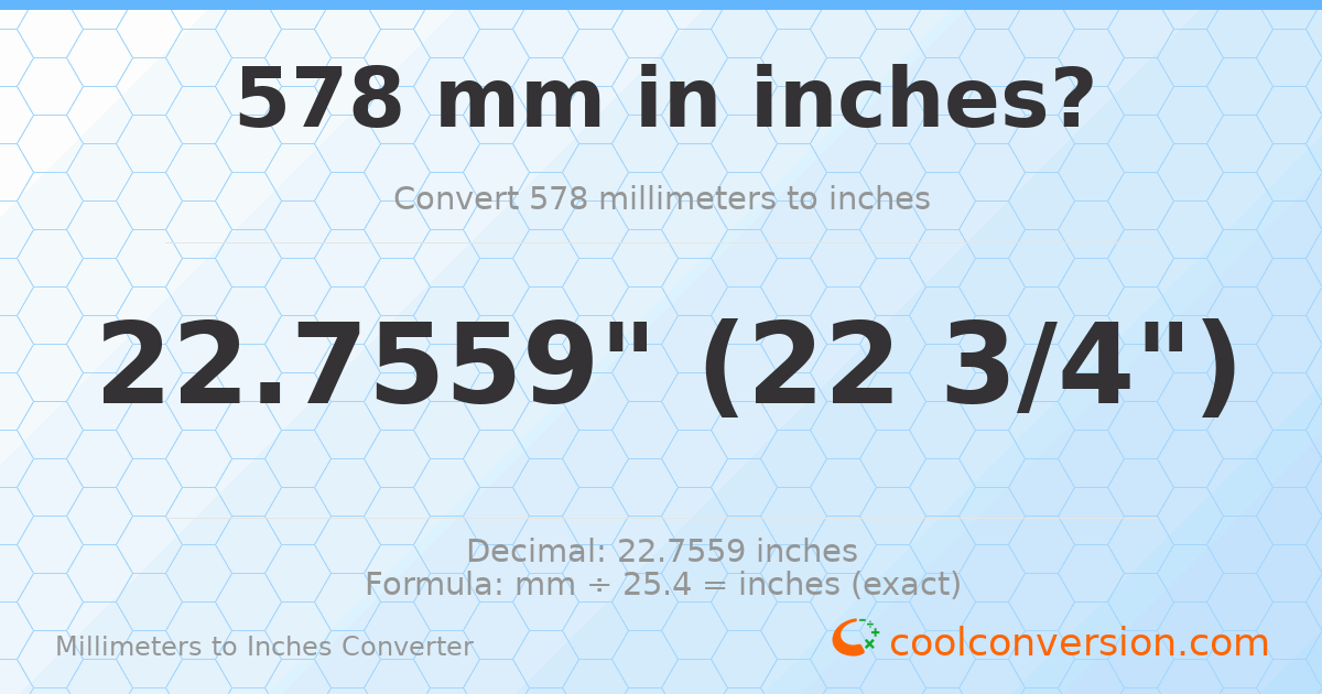 578 mm to inches — 22.7559"