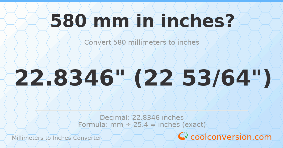 580 mm to inches — 22.8346"
