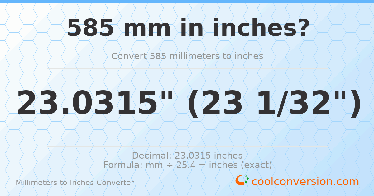 585 mm to inches — 23.0315"