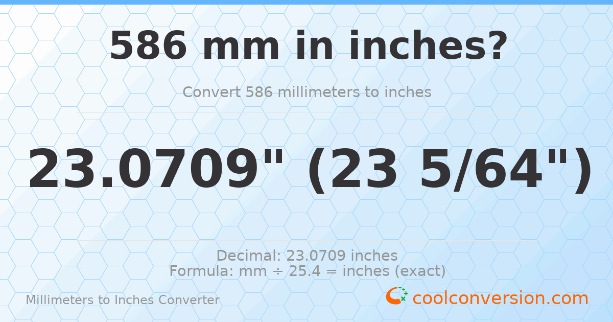 586 mm to inches — 23.0709"