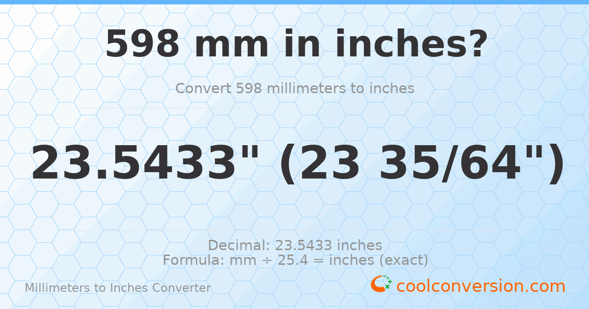 598 mm to inches — 23.5433"