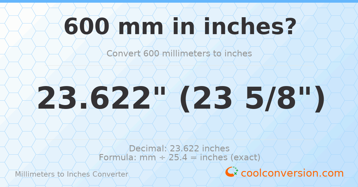 600 mm to inches — 23.622"