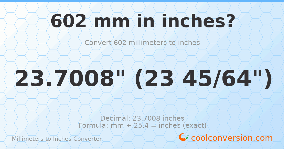 602 mm to inches — 23.7008"