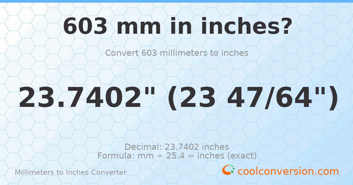 603 mm to inches — 23.7402"