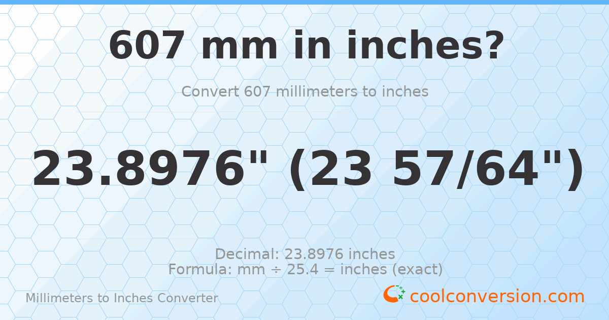 607 mm to inches — 23.8976"