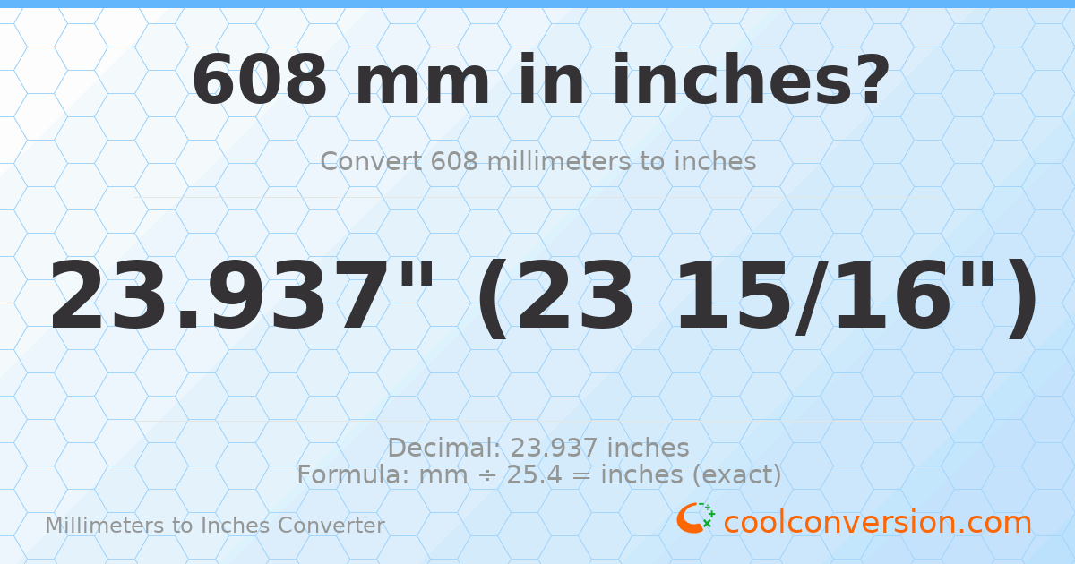 608 mm to inches — 23.937"