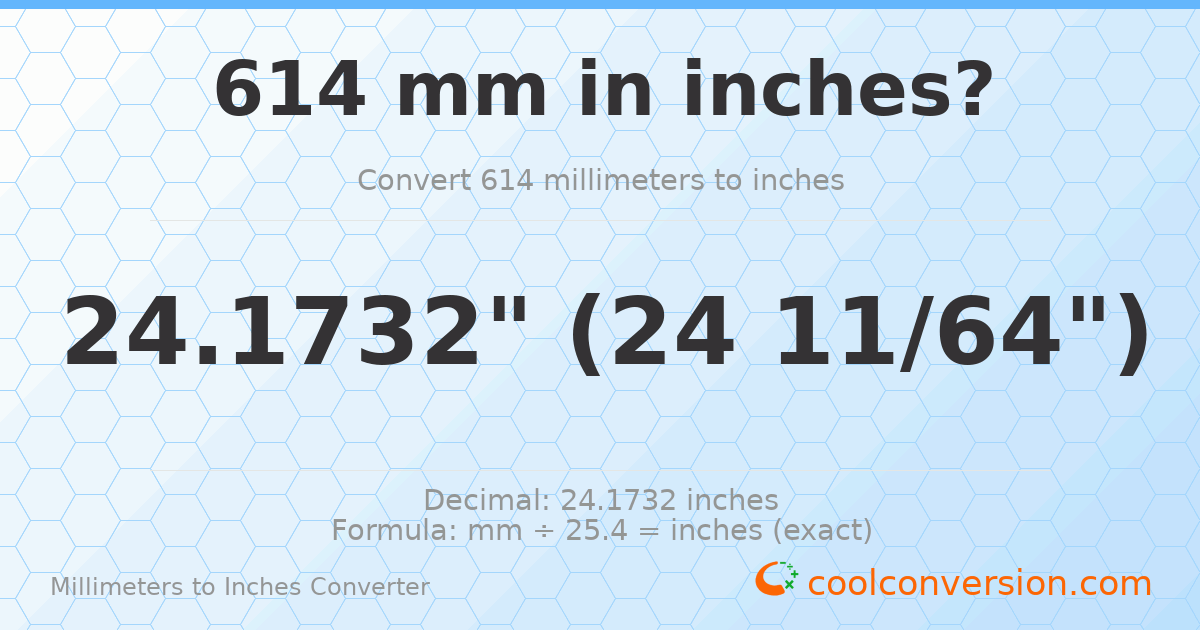 614 mm to inches — 24.1732"