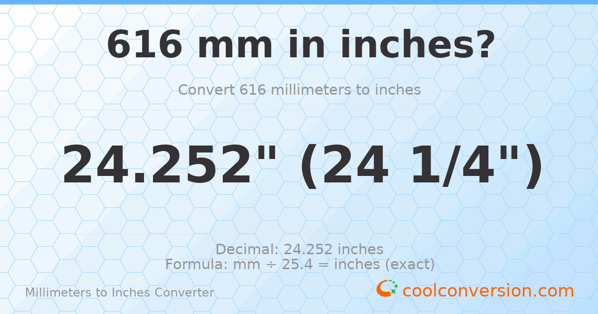 616 mm to inches — 24.252"