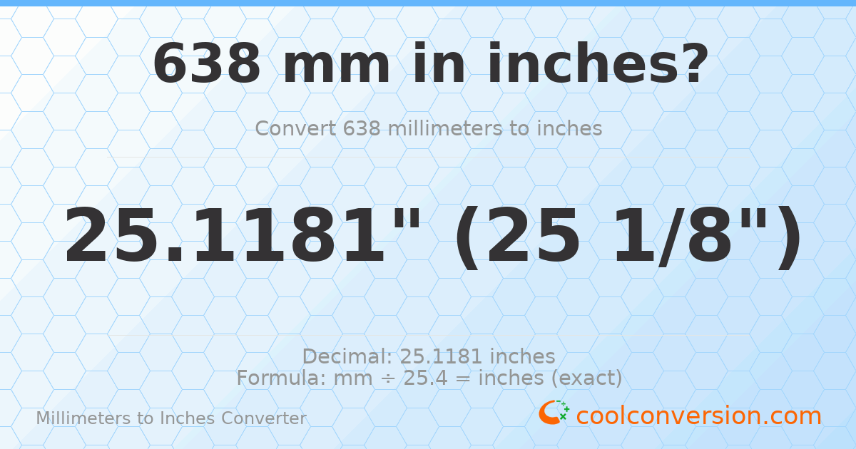 638 mm to inches — 25.1181"