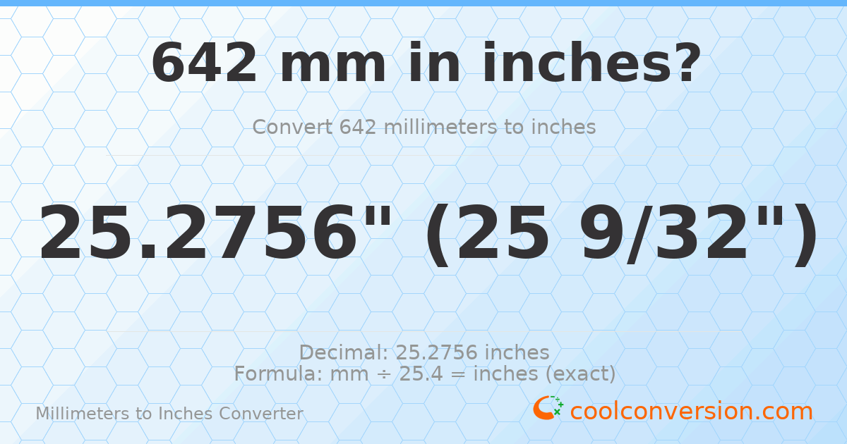 642 mm to inches — 25.2756"