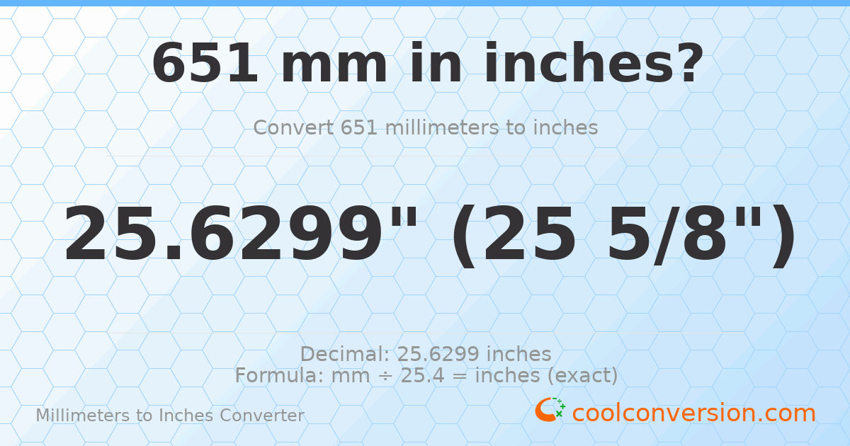 651 mm to inches — 25.6299"
