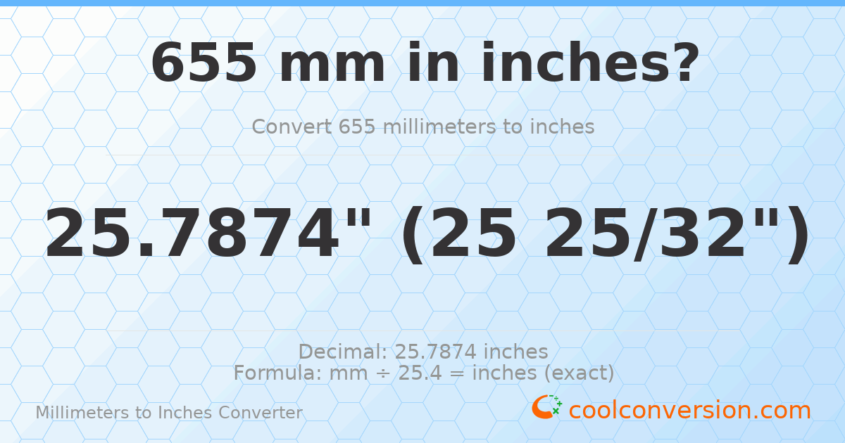 655 mm to inches — 25.7874"