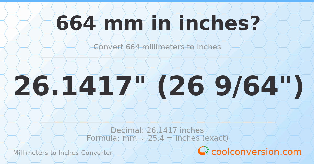 664 mm to inches — 26.1417"