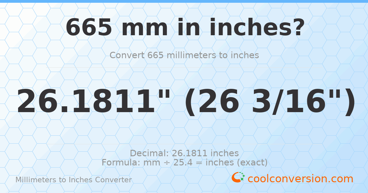 665 mm to inches — 26.1811"