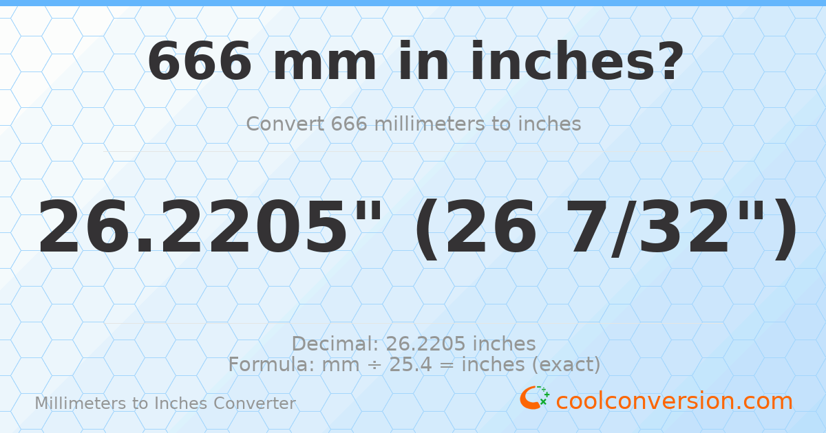 666 mm to inches — 26.2205"