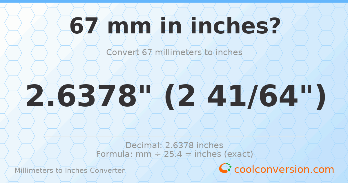 67 mm to inches — 2.6378"