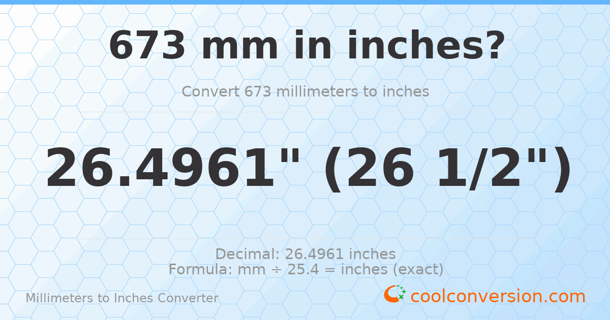 673 mm to inches — 26.4961"