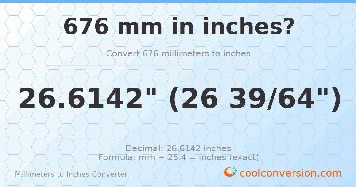 676 mm to inches — 26.6142"