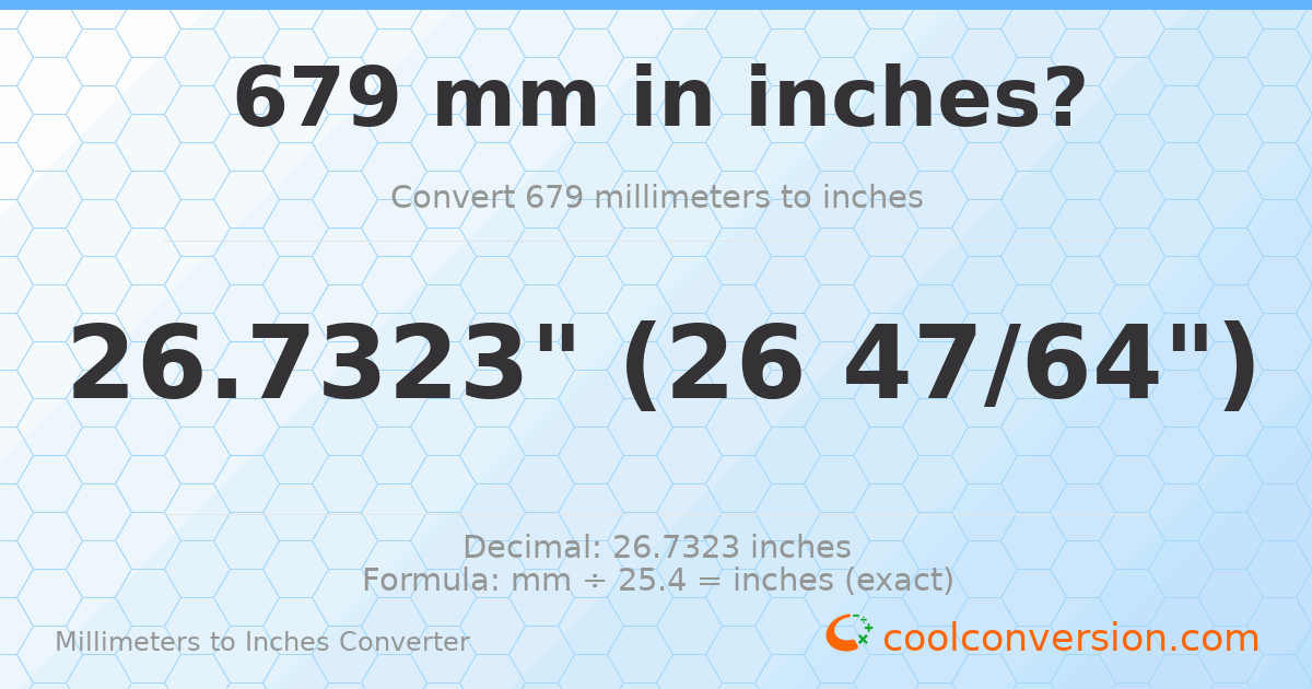 679 mm to inches — 26.7323"