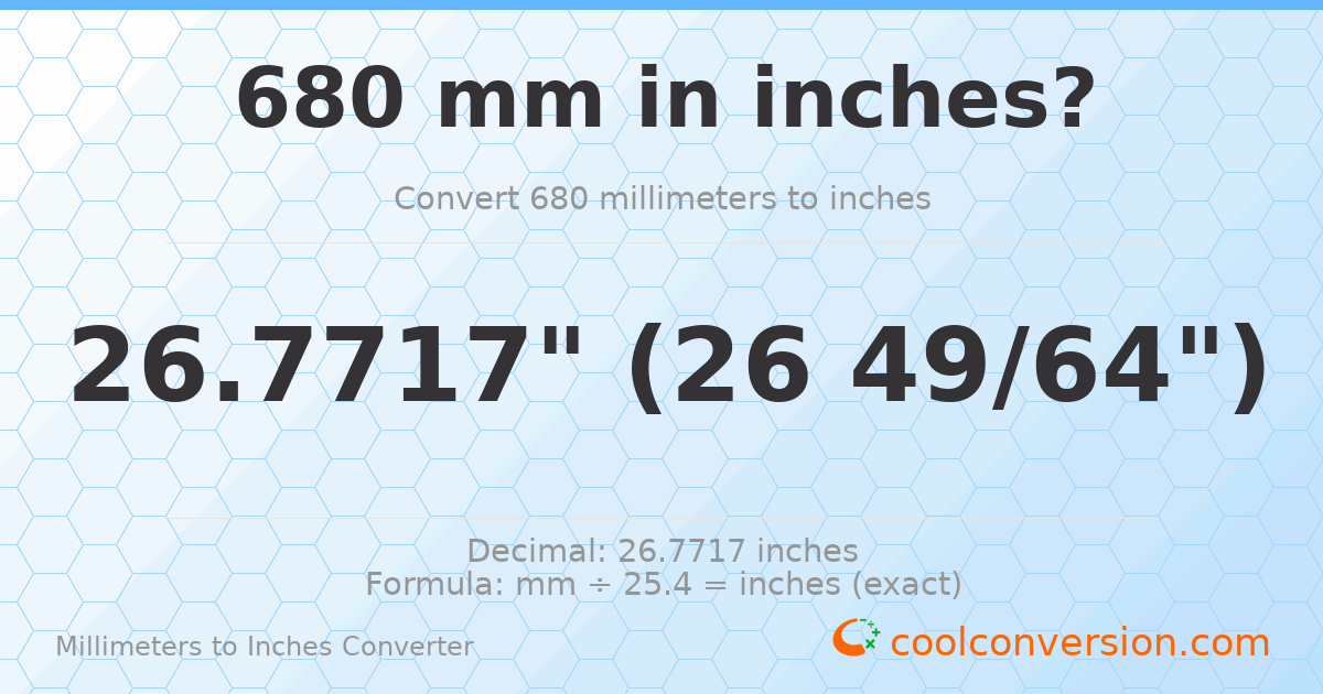 680 mm to inches — 26.7717"