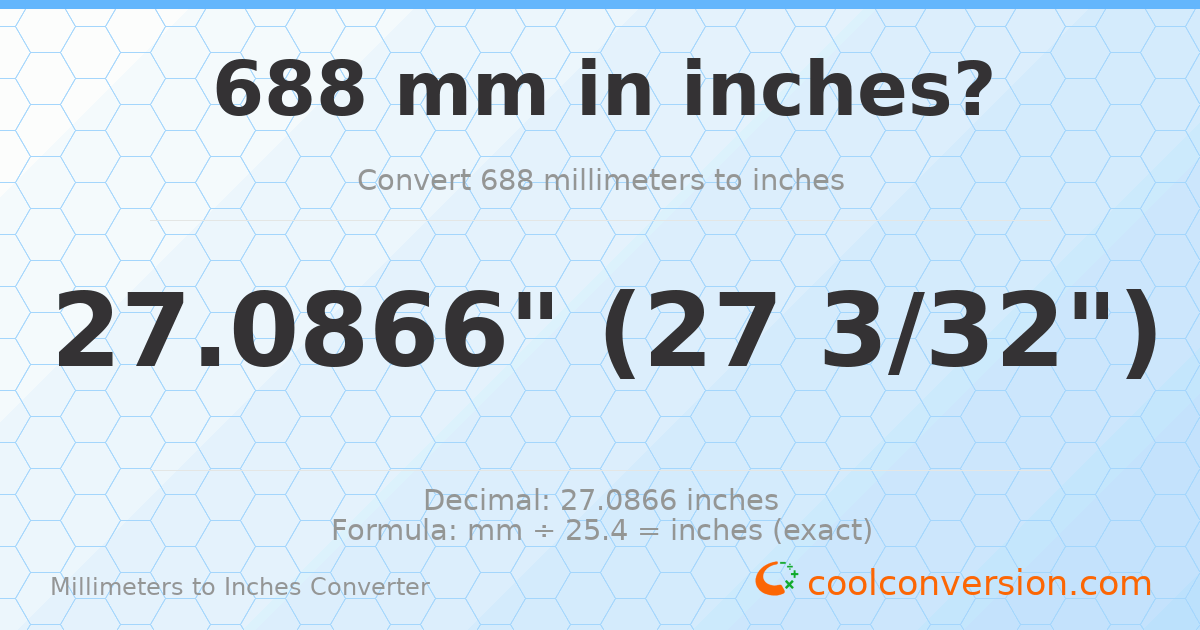 688 mm to inches — 27.0866"