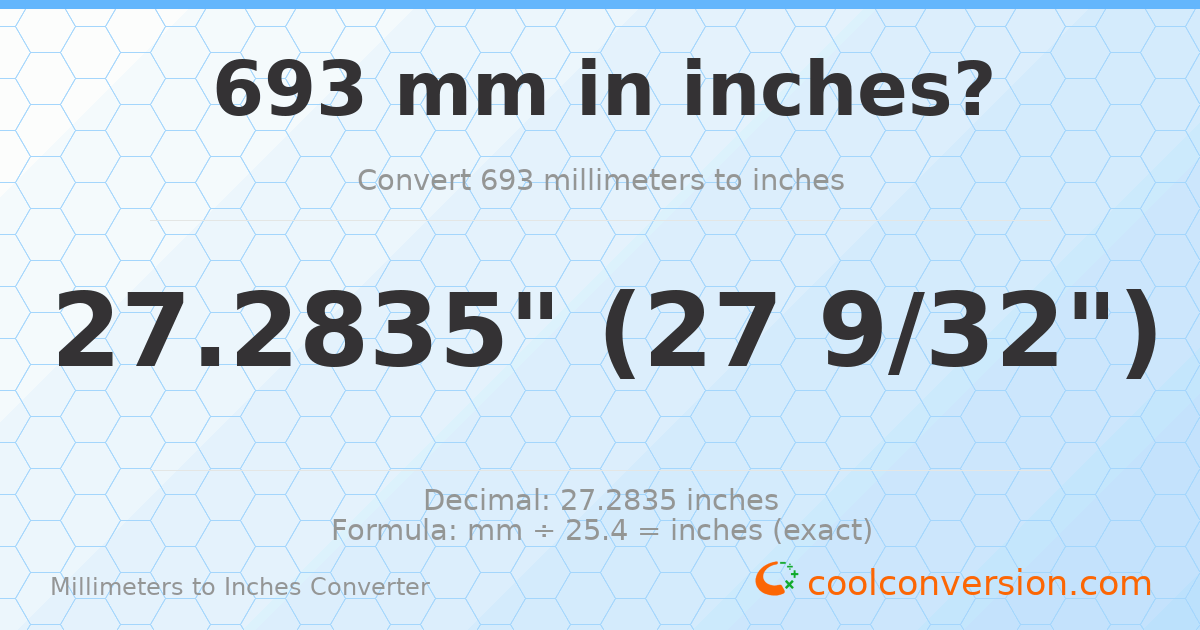 693 mm to inches — 27.2835"