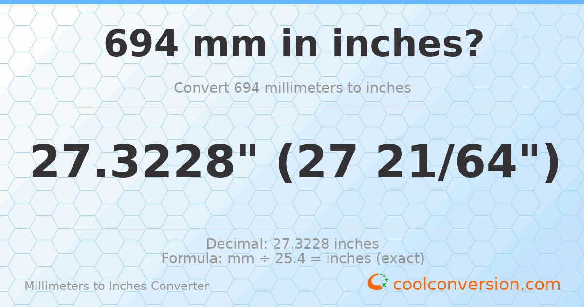 694 mm to inches — 27.3228"