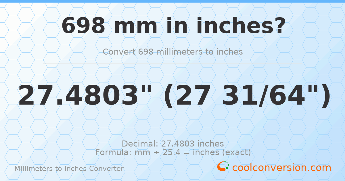 698 mm to inches — 27.4803"