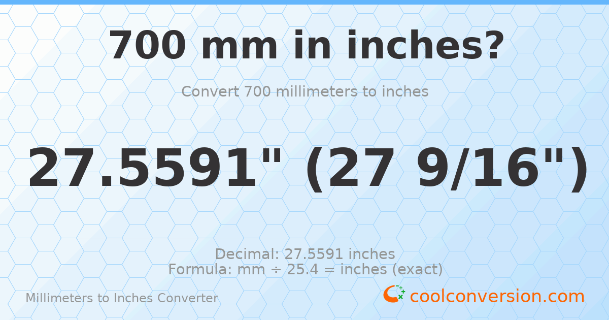 700 mm to inches — 27.5591"