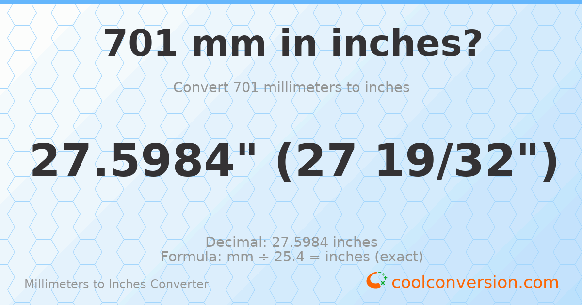 701 mm to inches — 27.5984"