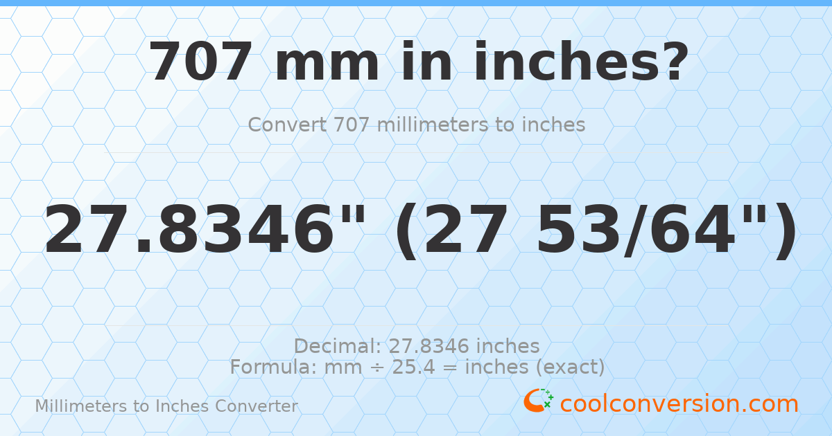 707 mm to inches — 27.8346"